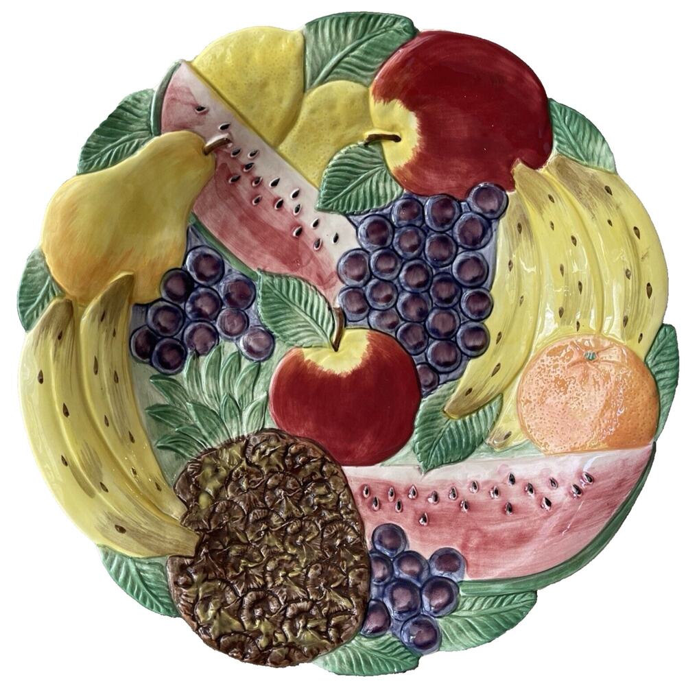 Fitz & Floyd Calypso Fruit 12.5" Round Bowl/Platter, 3-D Tropical Fruit Pattern